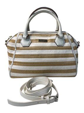 Kate Spade New York Catherine Street Pippa Handbag Striped Straw & White Leather